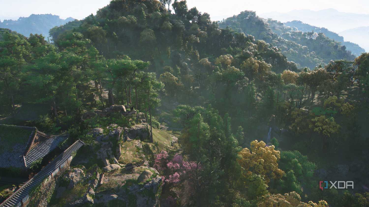 A screenshot from Assassin's Creed Shadows, showing a huge mountainside.
