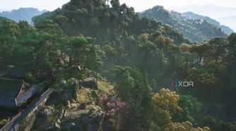 A screenshot from Assassin's Creed Shadows, showing a huge mountainside.