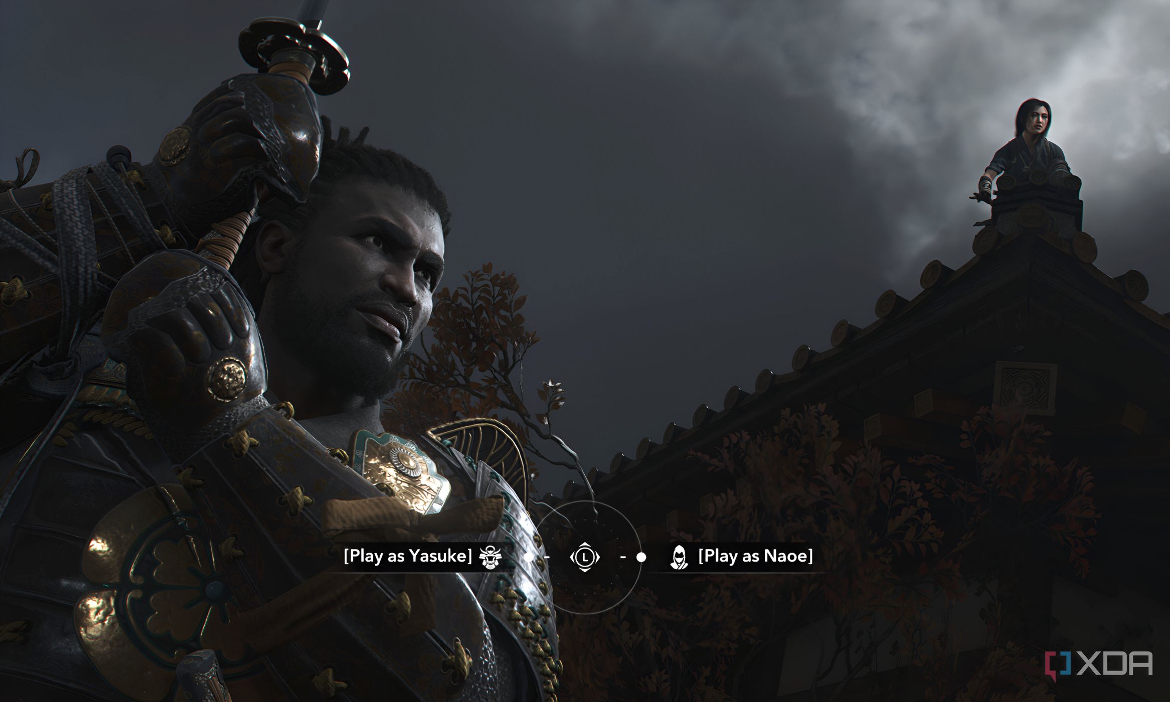 A screenshot from Assassin's Creed Shadows, showing the game's two protagonists.