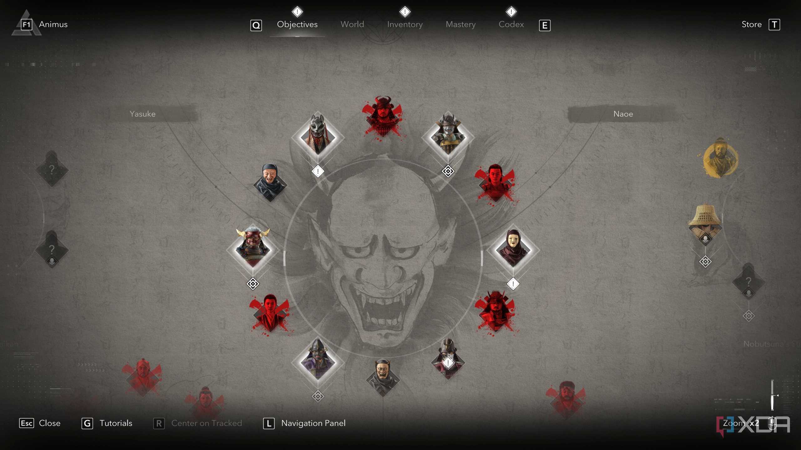 A screenshot from Assassin's Creed Shadows, showing the game's objective board.