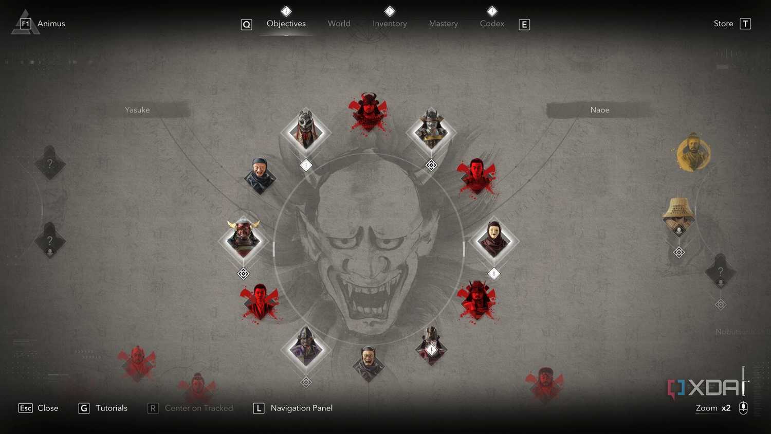 A screenshot from Assassin's Creed Shadows, showing the game's objective board.