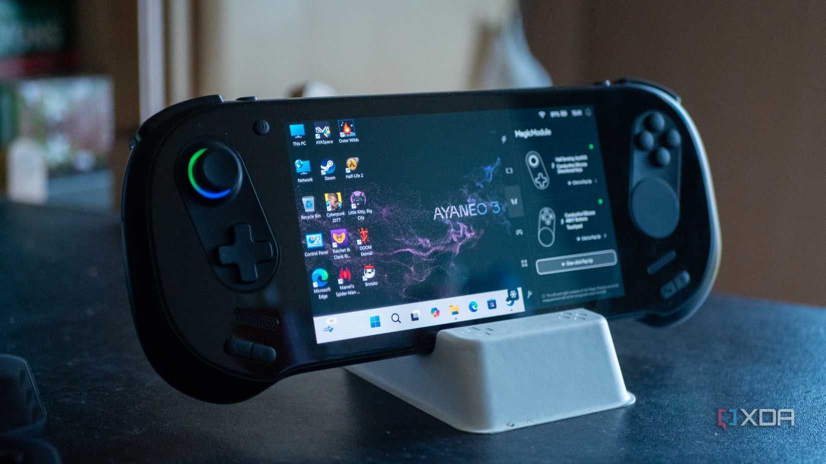 Ayaneo 3 on a counter showing the home screen