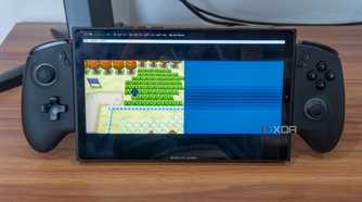 A gaming handheld running a Nintendo DS emulator in Bazzite