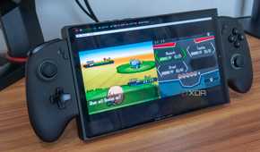 A gaming handheld running a Nintendo DS emulator in Bazzite