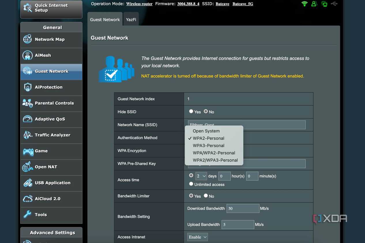 Select a better WPA authentication for guest Wi-Fi credentials