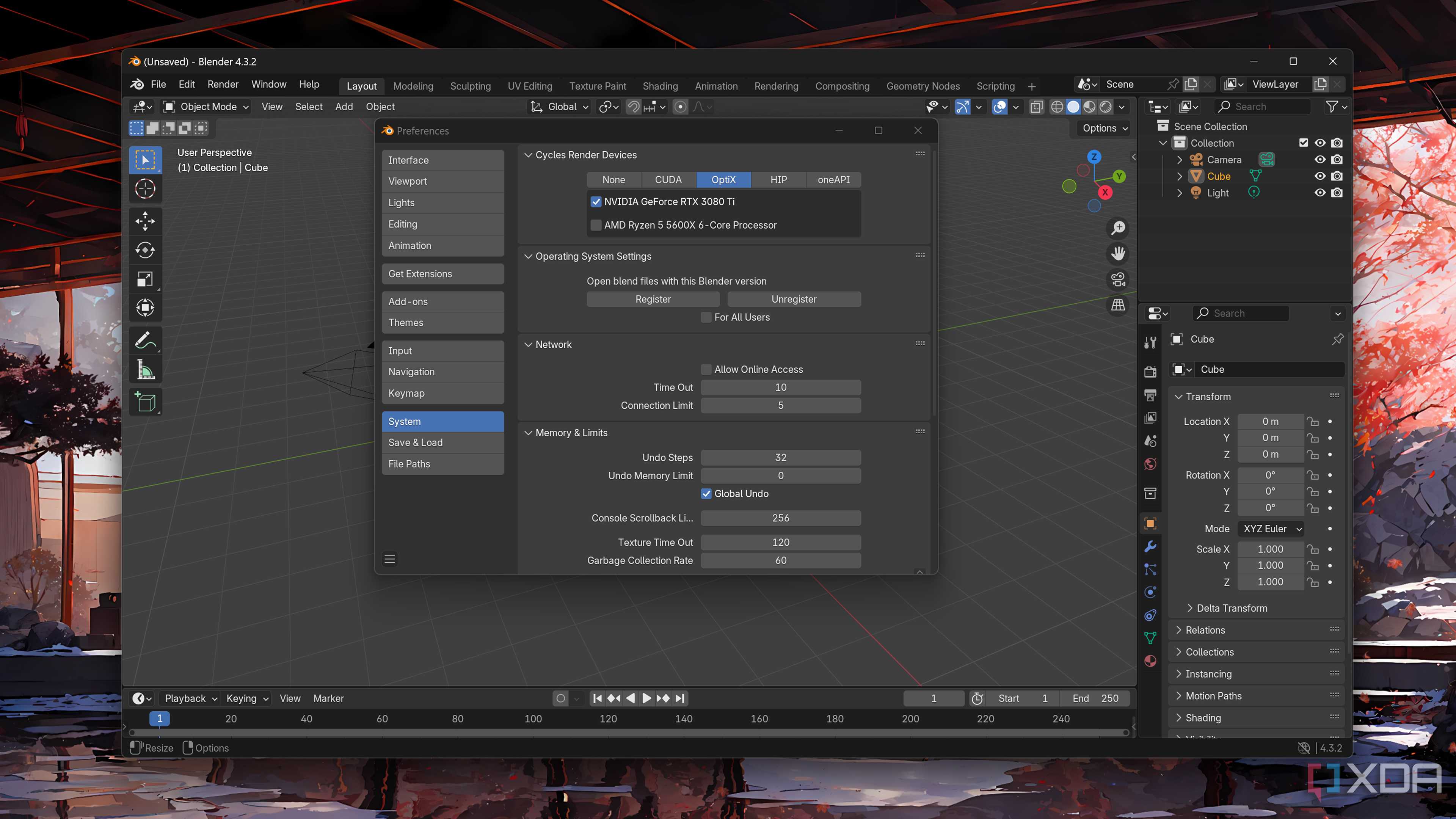 Choosing the Cycles Render Device in Blender