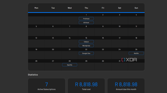 calendar view in wallos for january 2026