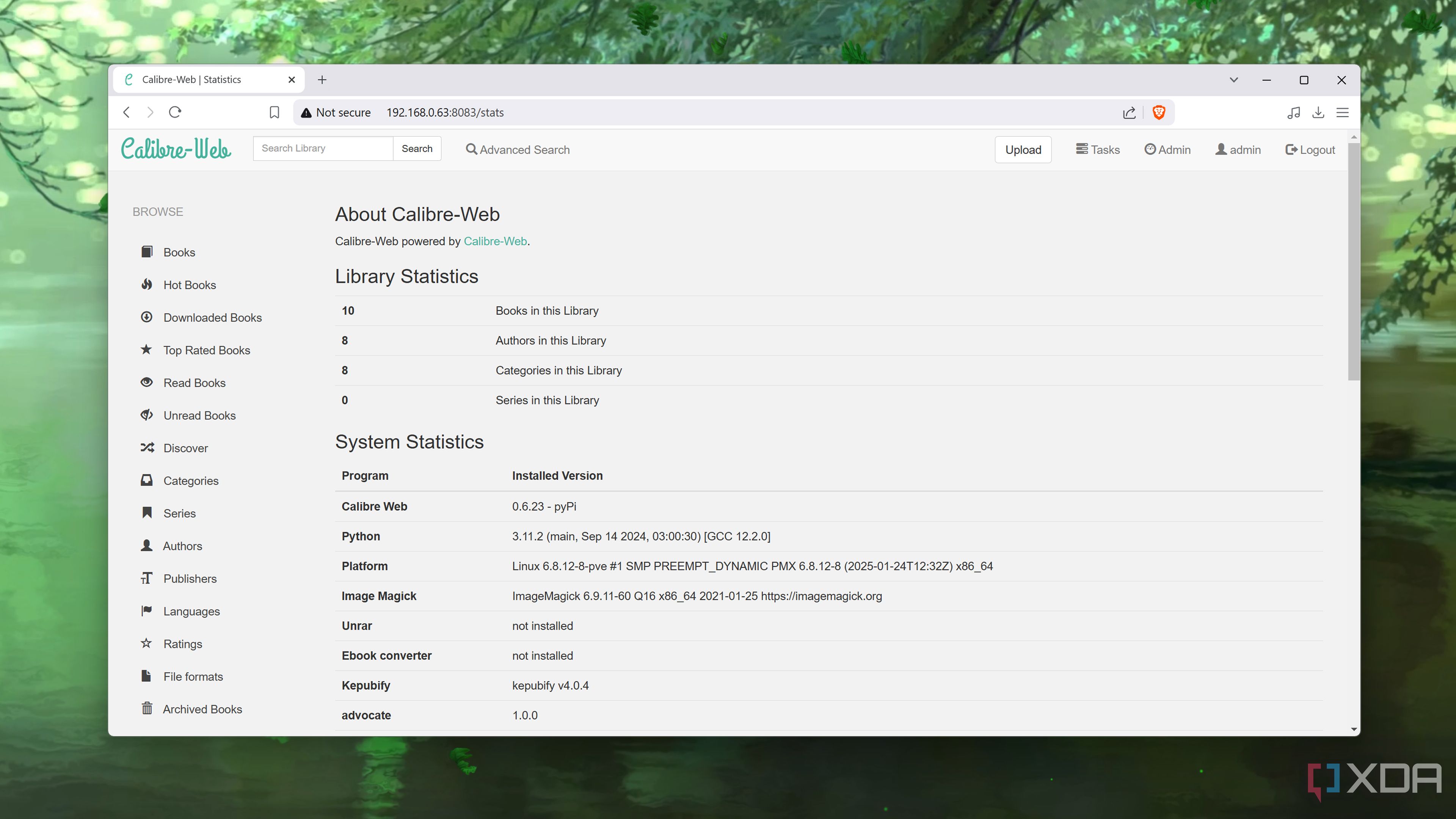 The Library Statistics tab in Calibre-Web