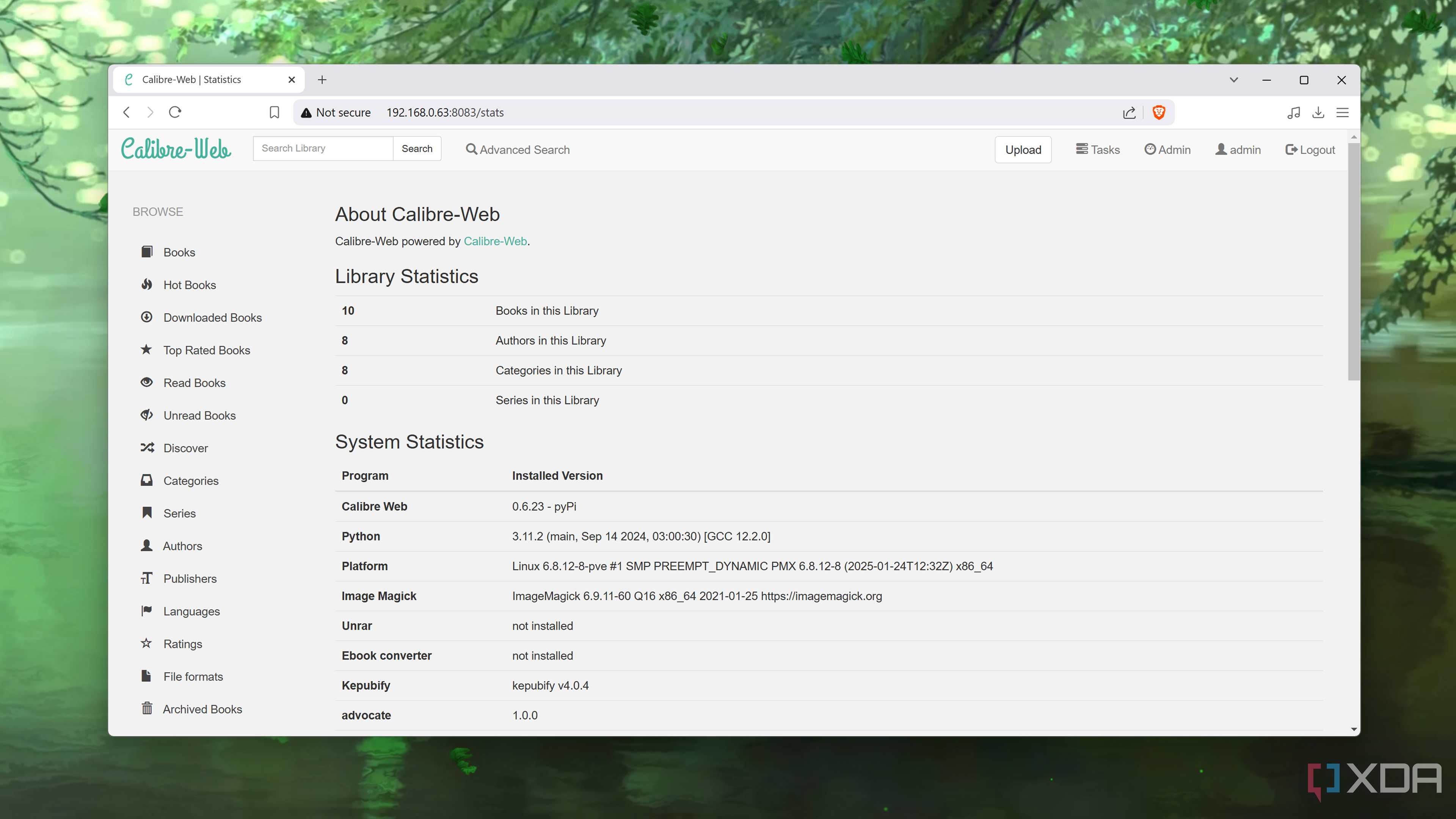 The Library Statistics tab in Calibre-Web