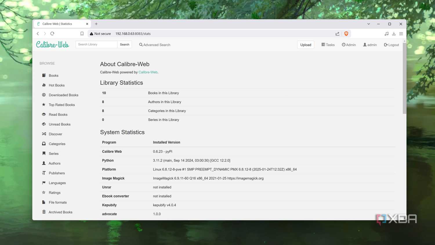 The Library Statistics tab in Calibre-Web