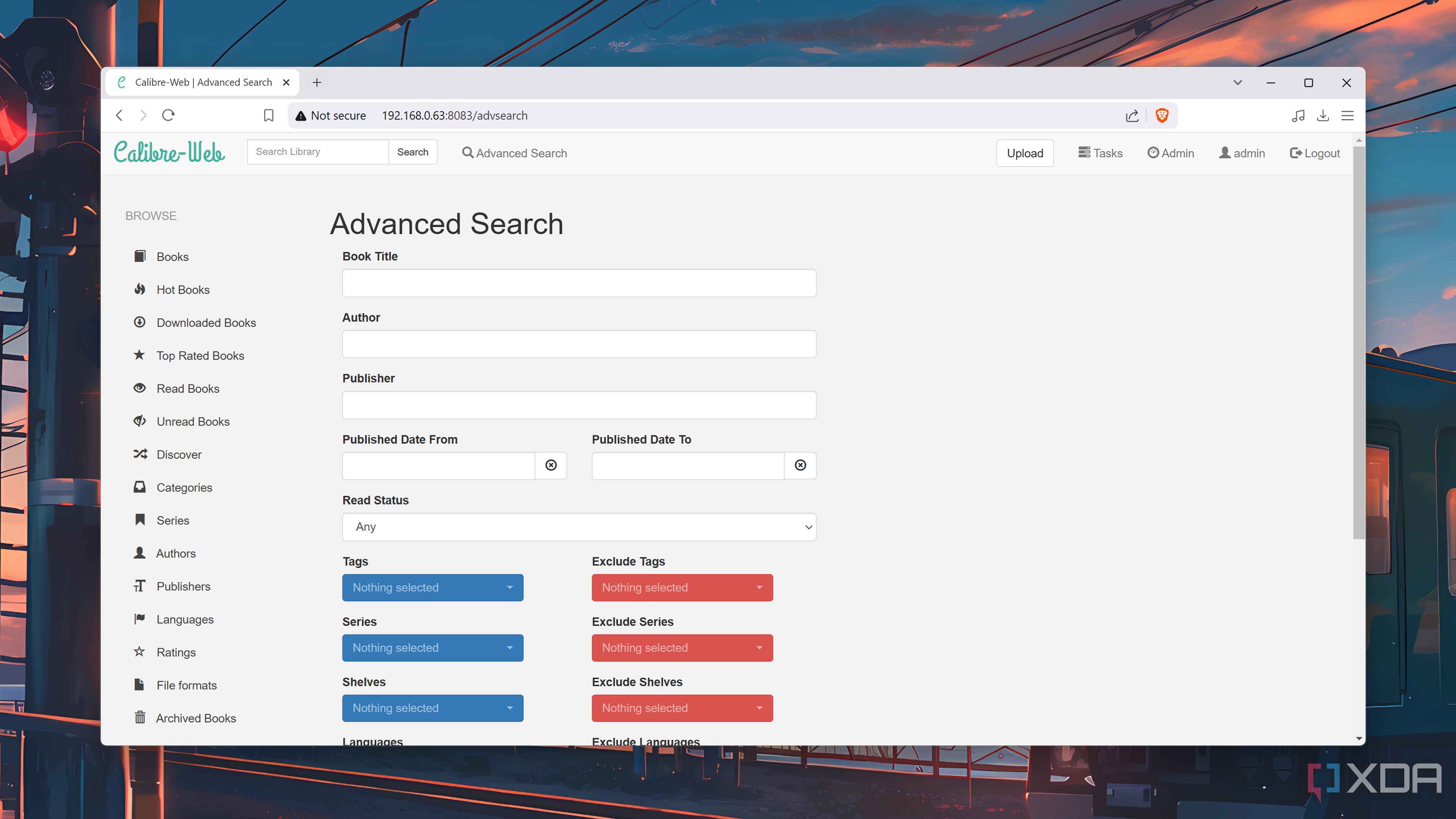 The Advanced Search options inside Calibre Web