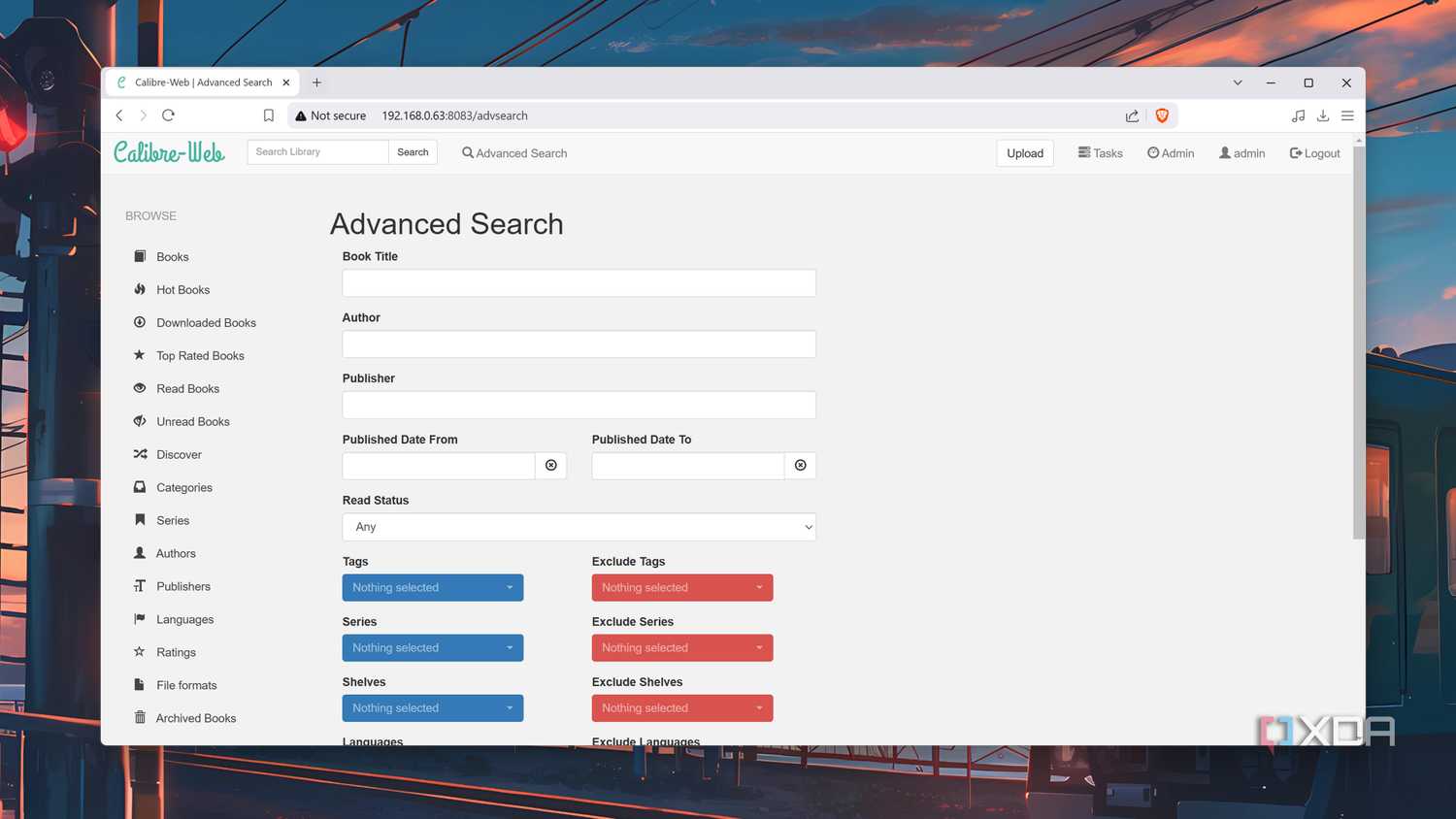 The Advanced Search options inside Calibre Web