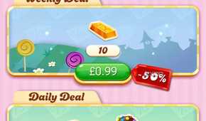 Mobile screenshot of the game Candy Crush Saga, shownig the in-game micro-transactions a user can make.