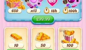 Mobile screenshot of the game Candy Crush Saga, showing the purchases one can make on the game's in-app store.