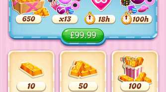 Mobile screenshot of the game Candy Crush Saga, showing the purchases one can make on the game's in-app store.