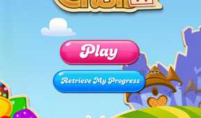 Mobile screenshot of the game Candy Crush Saga, showing the game's opening menu splash screen.