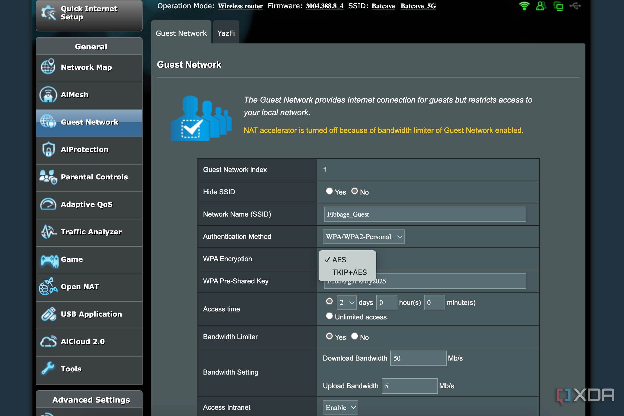 Choose between AES or a combo of TKIP+AES encryption method for password