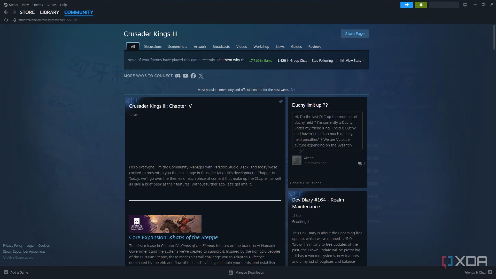 Crusader Kings 3's Steam Community page