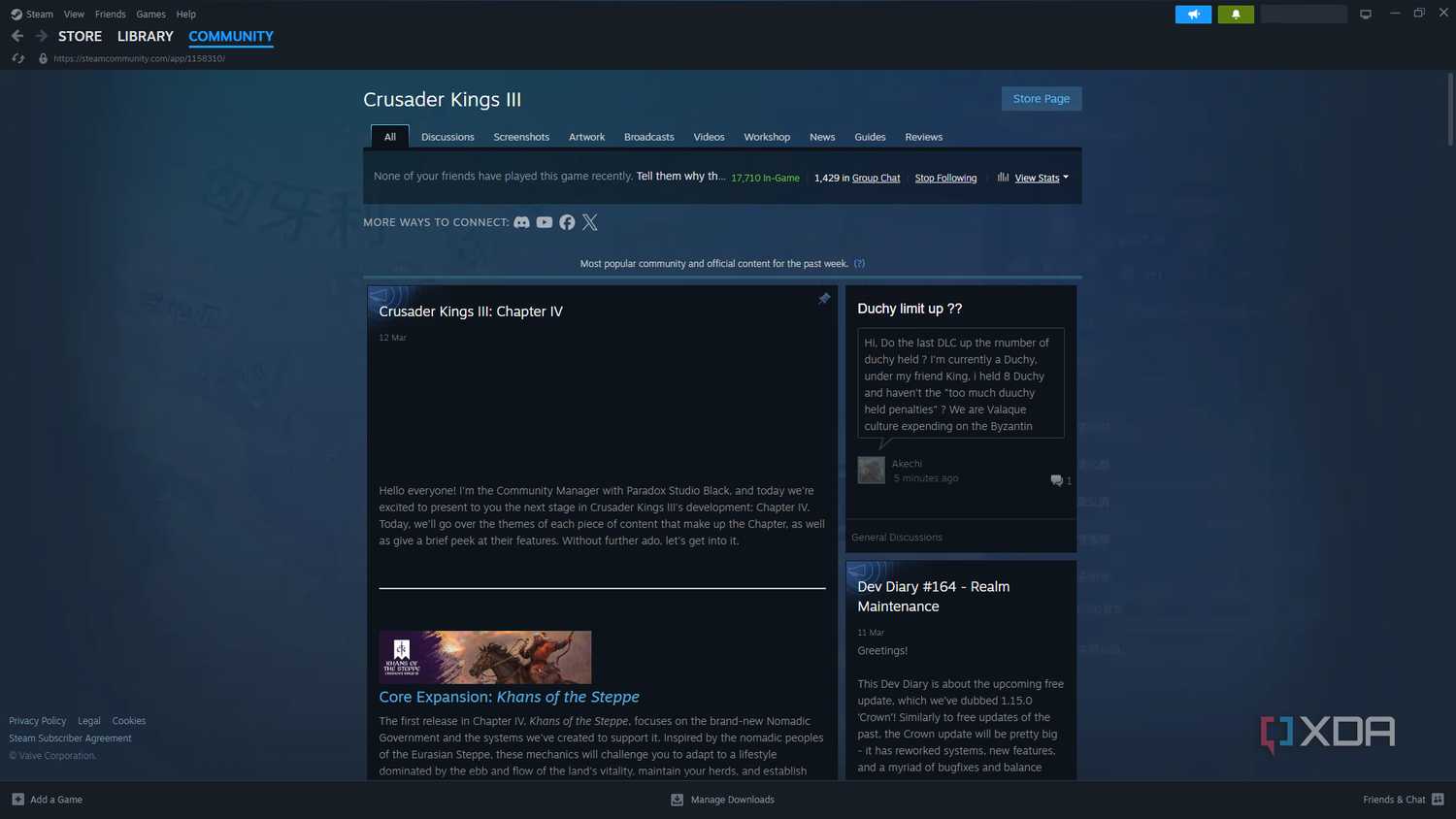 Crusader Kings 3's Steam Community page