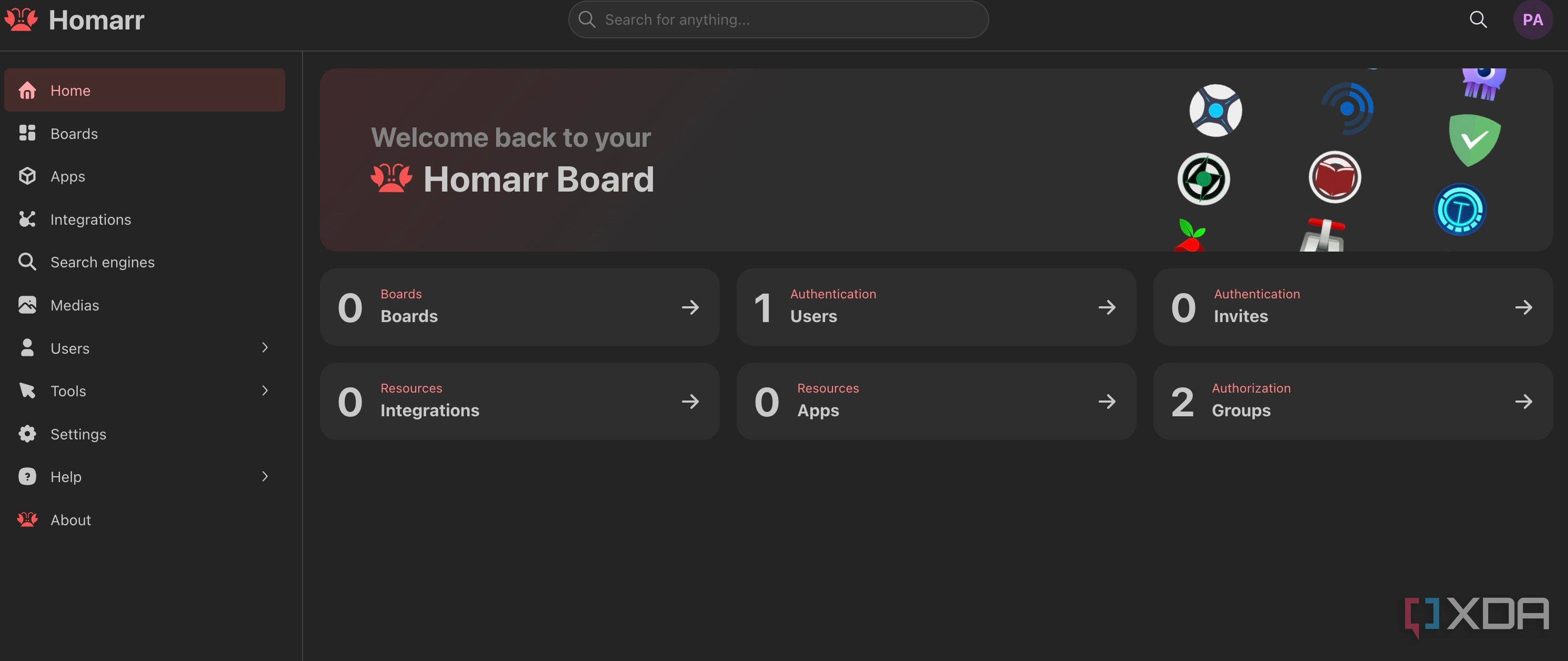 Home page of Homarr