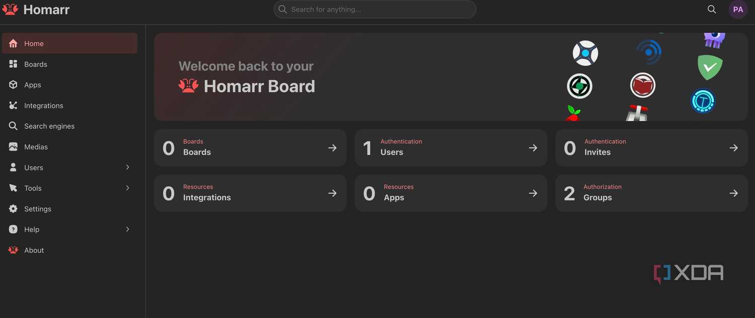 Home page of Homarr