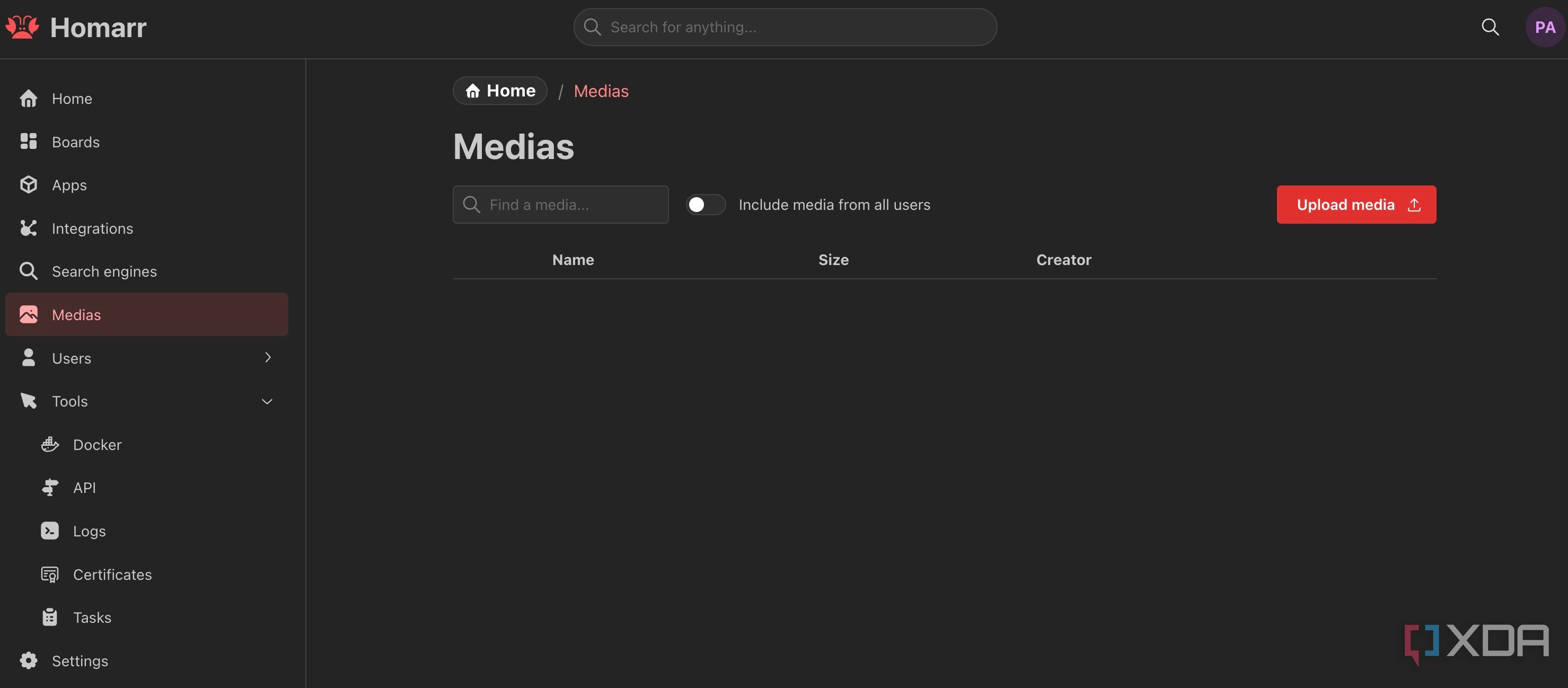Add media in Homarr
