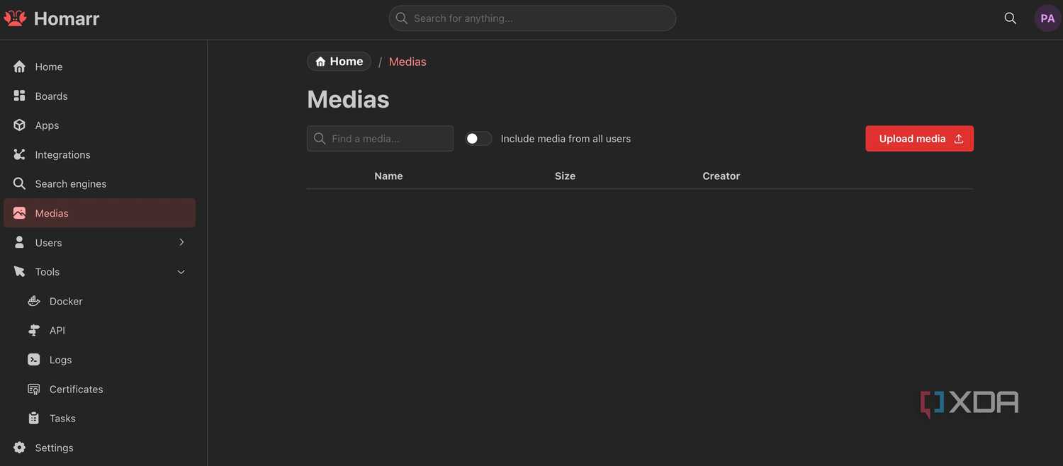 Add media in Homarr