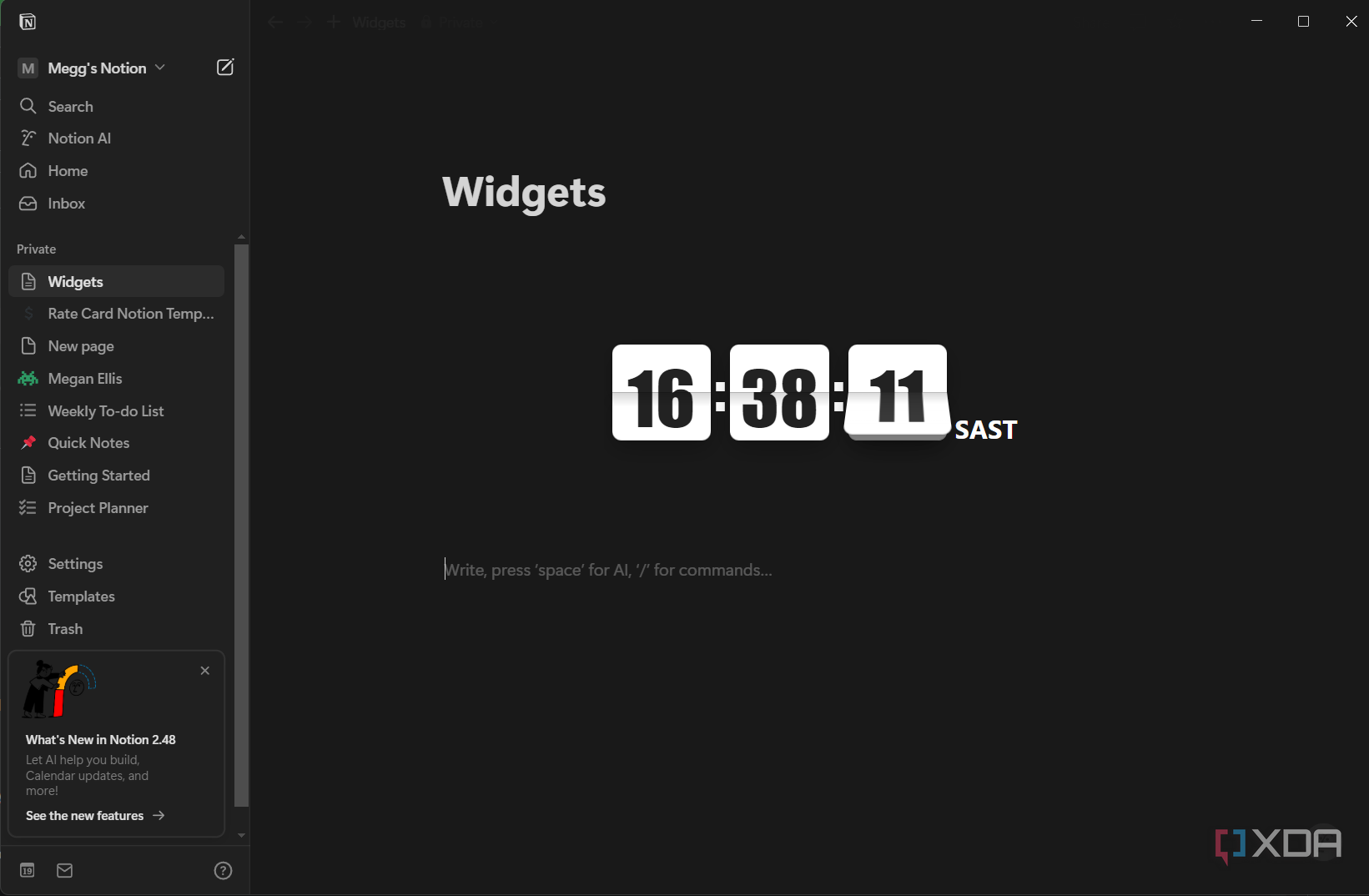 clock widget in notion