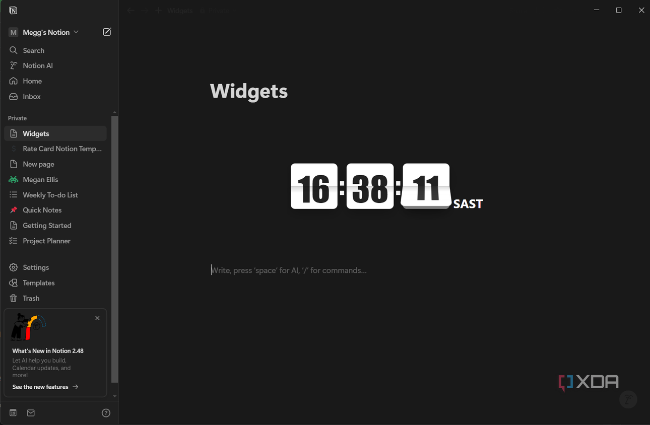 clock widget in notion