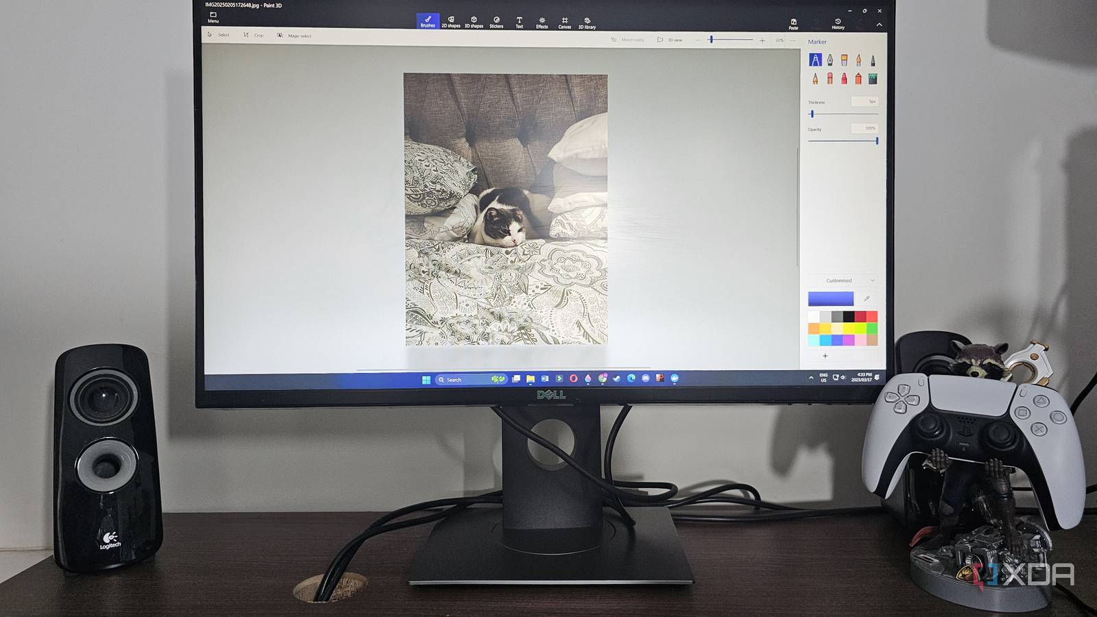 computer running paint 3d with an image of a cat