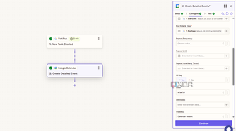 configuring event details for google calendar in zapier