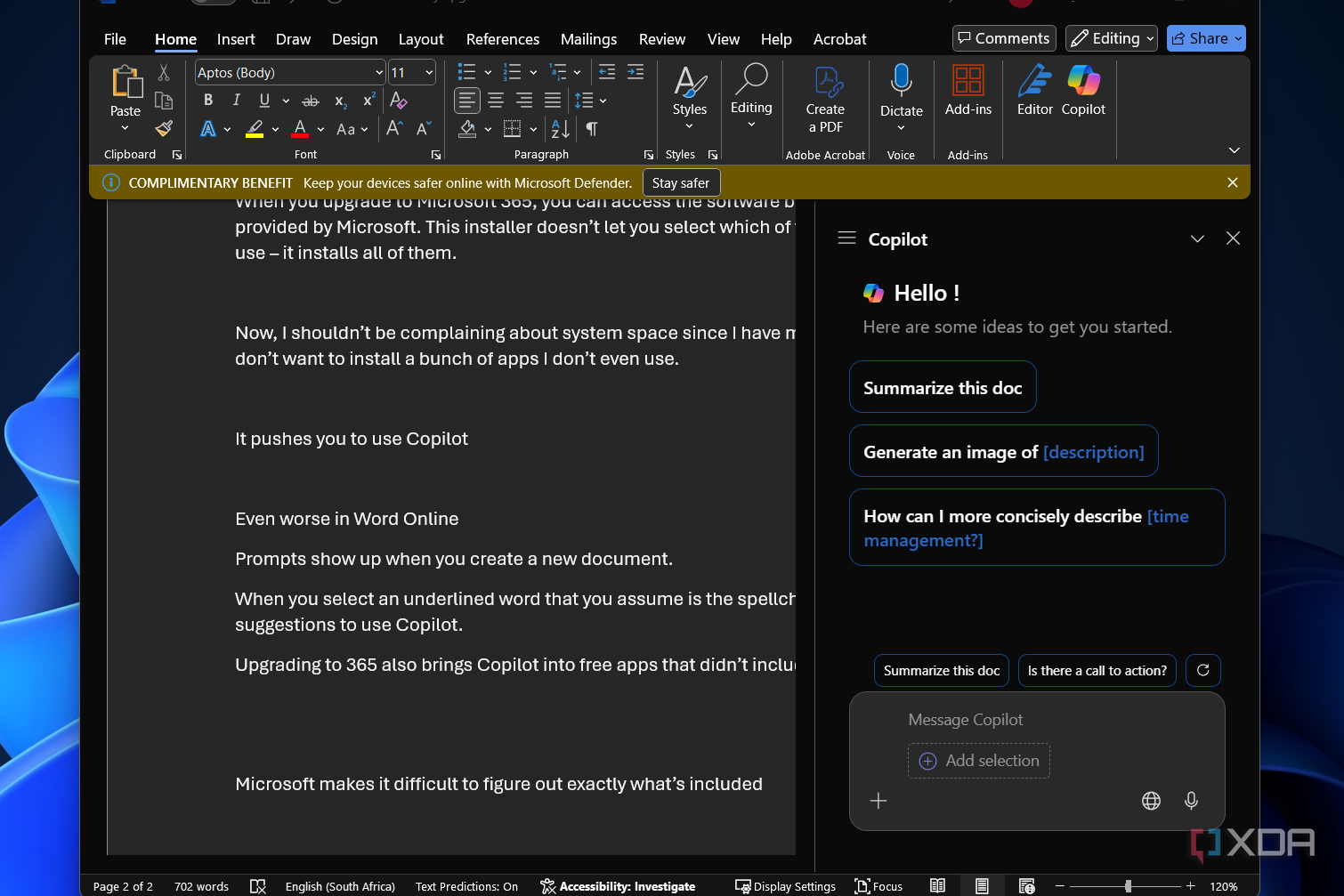 the copilot pane in a word document
