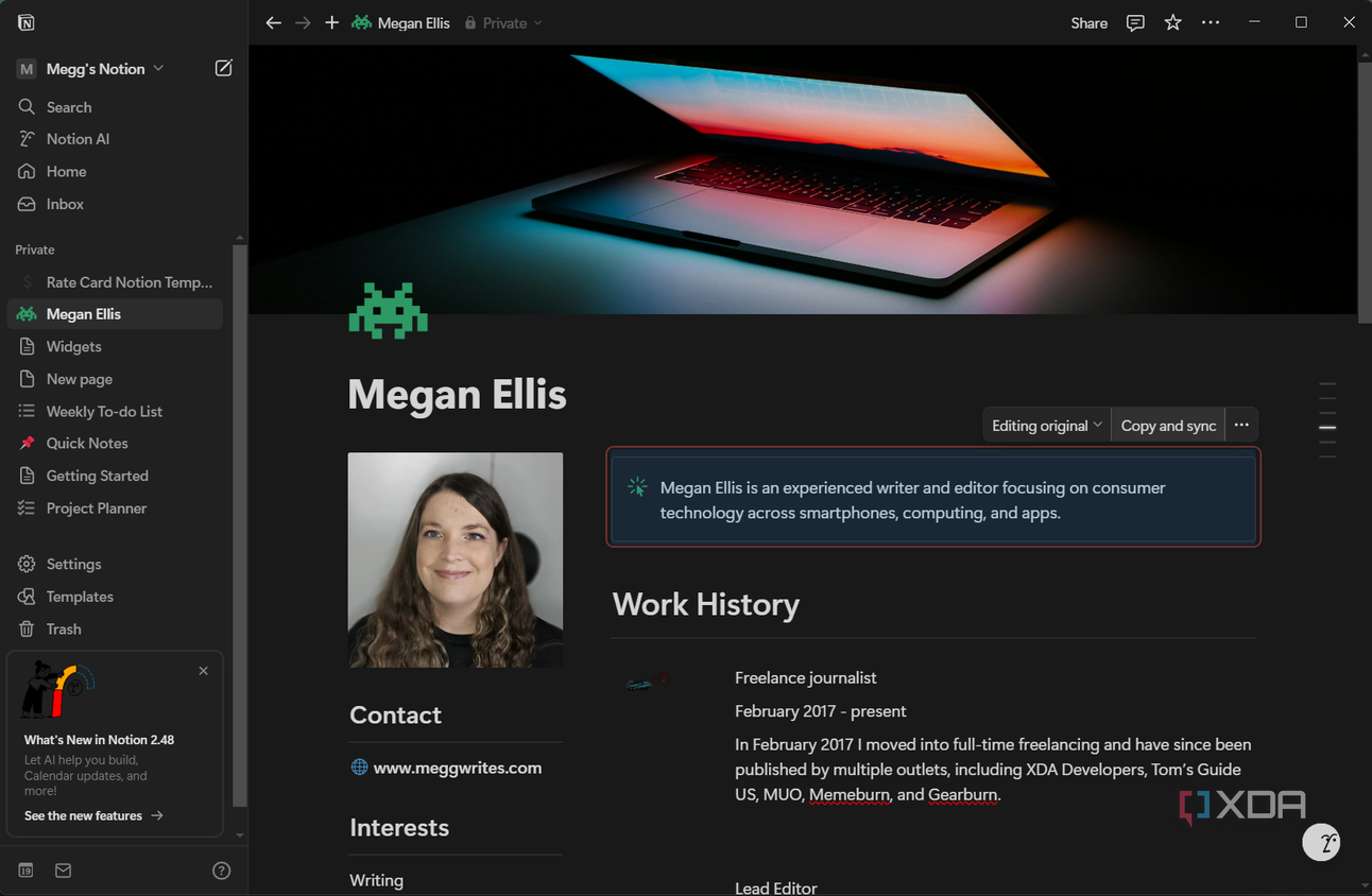 copy and sync option in notion
