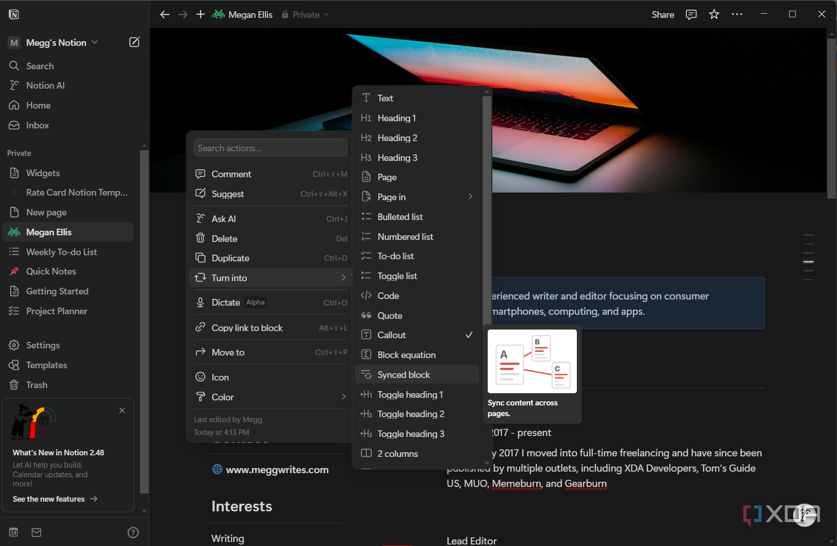 creating a synced block in notion