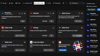 Creative Cloud app available apps