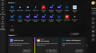 Creative Cloud app shortcuts