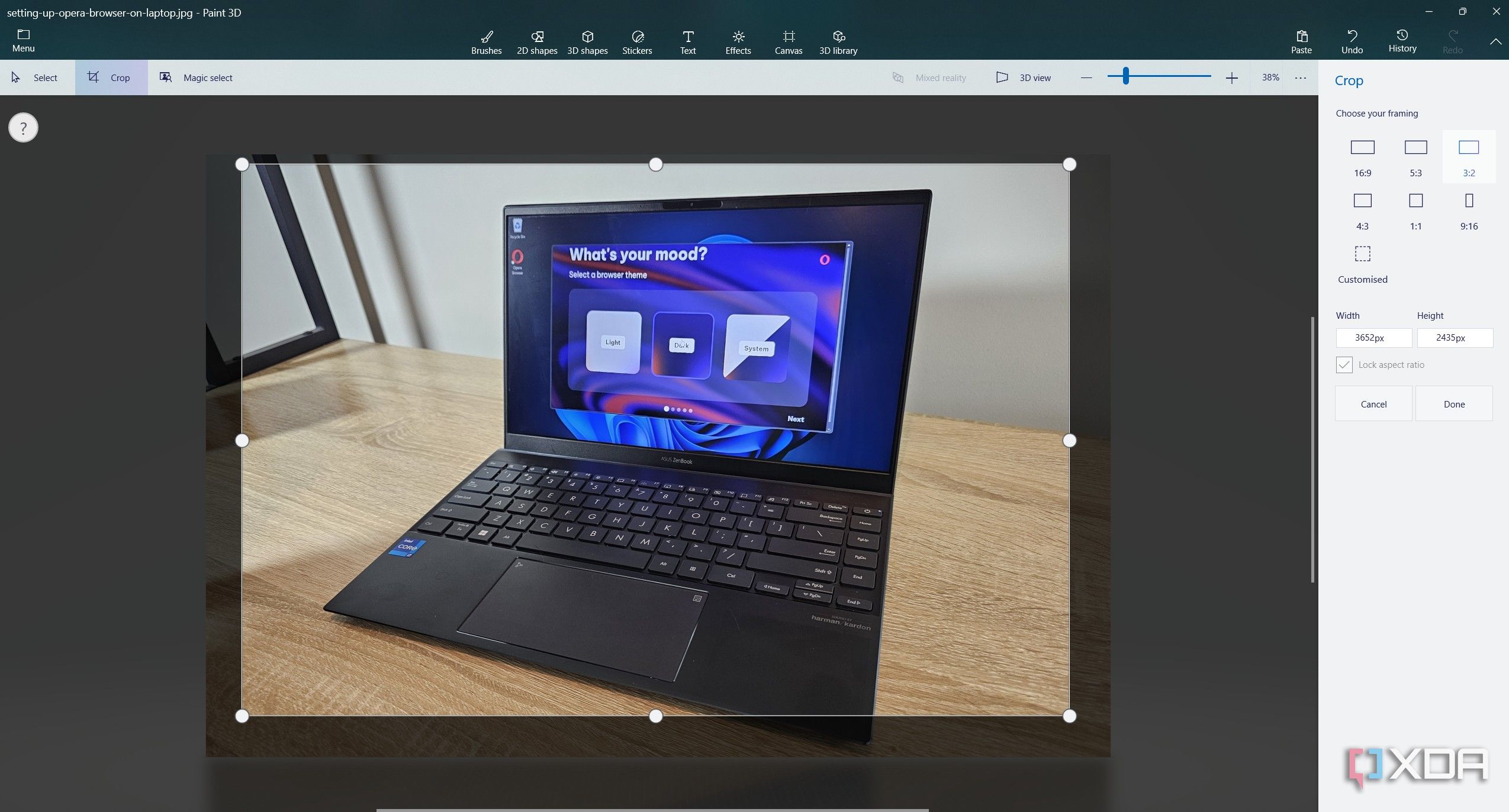 cropping a photo in paint 3d