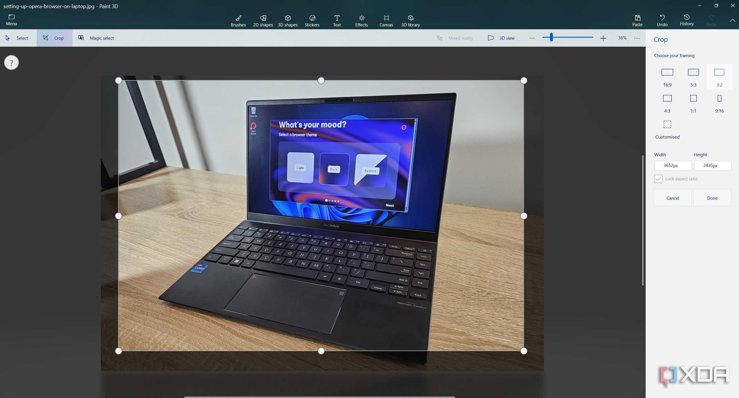 cropping a photo in paint 3d