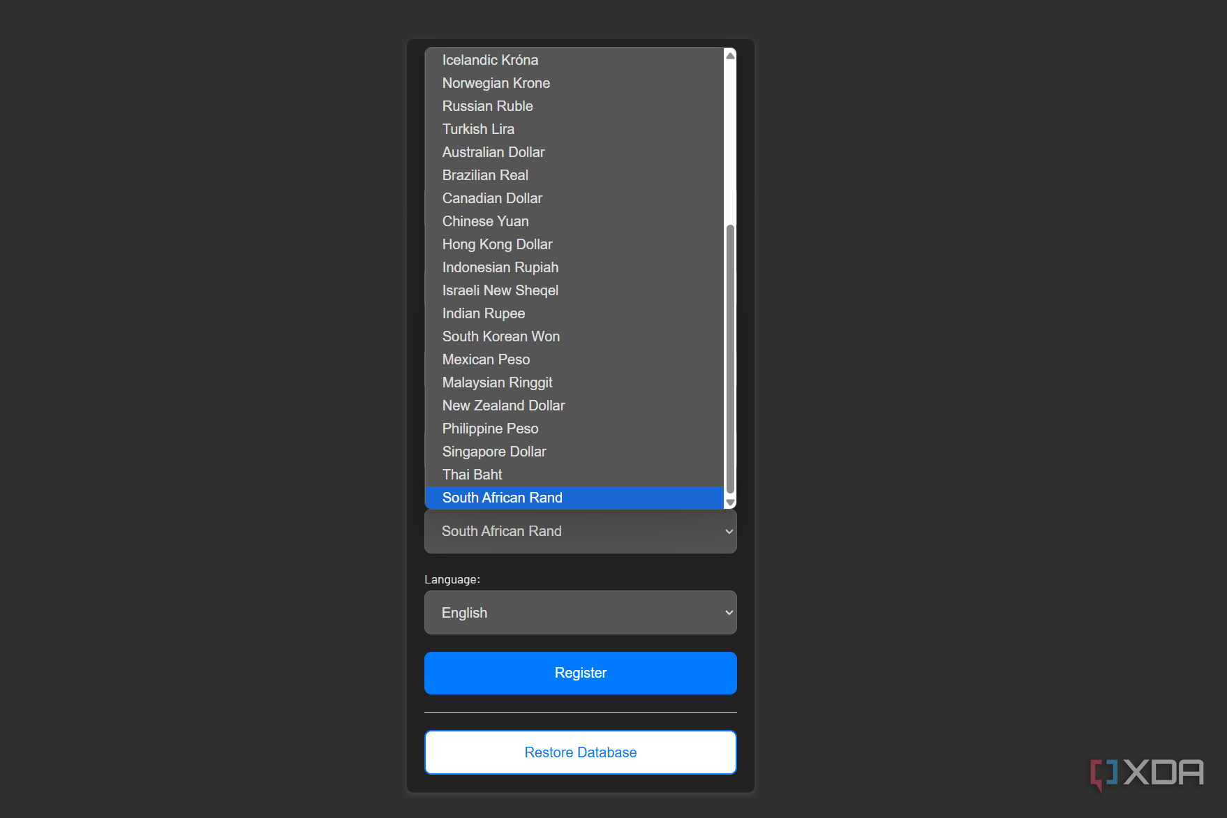 currency options in wallos