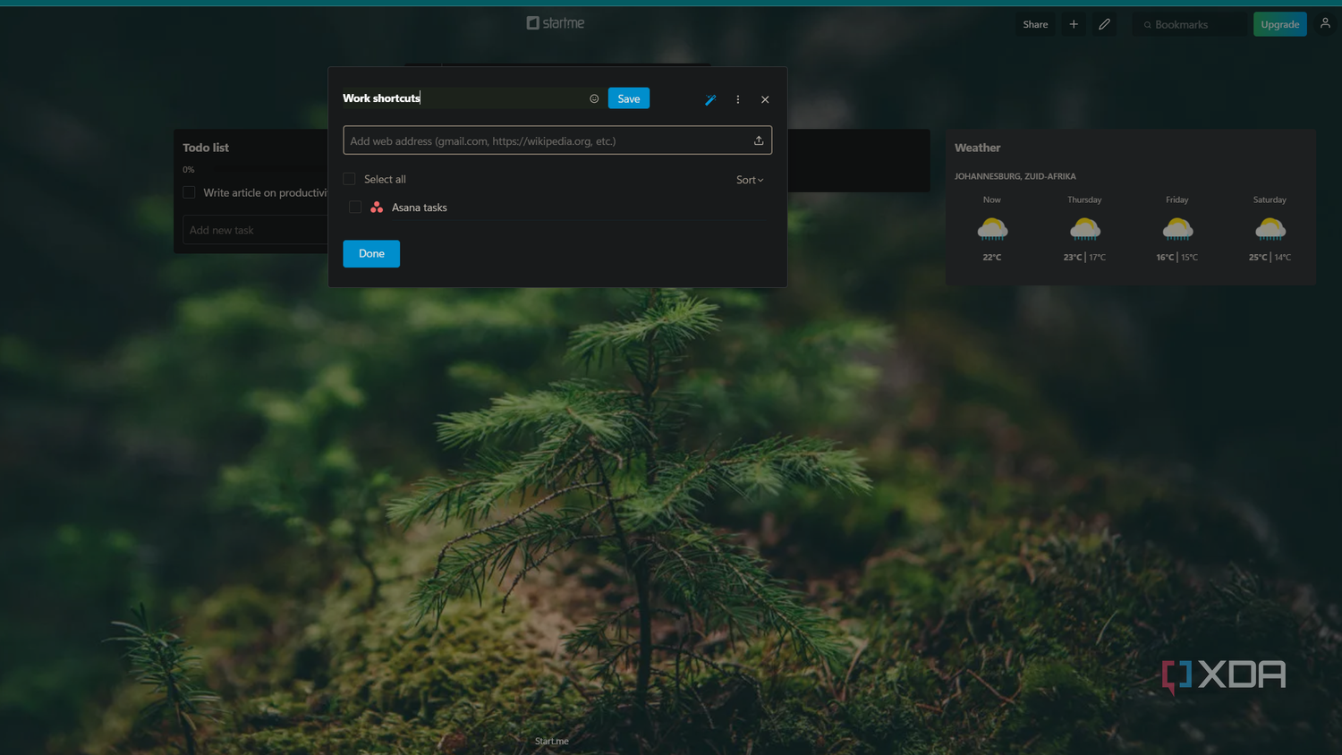 customizing bookmark widget start me