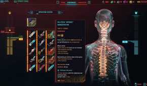 An image from Cyberpunk 2077, showing the body-augmentation screen.