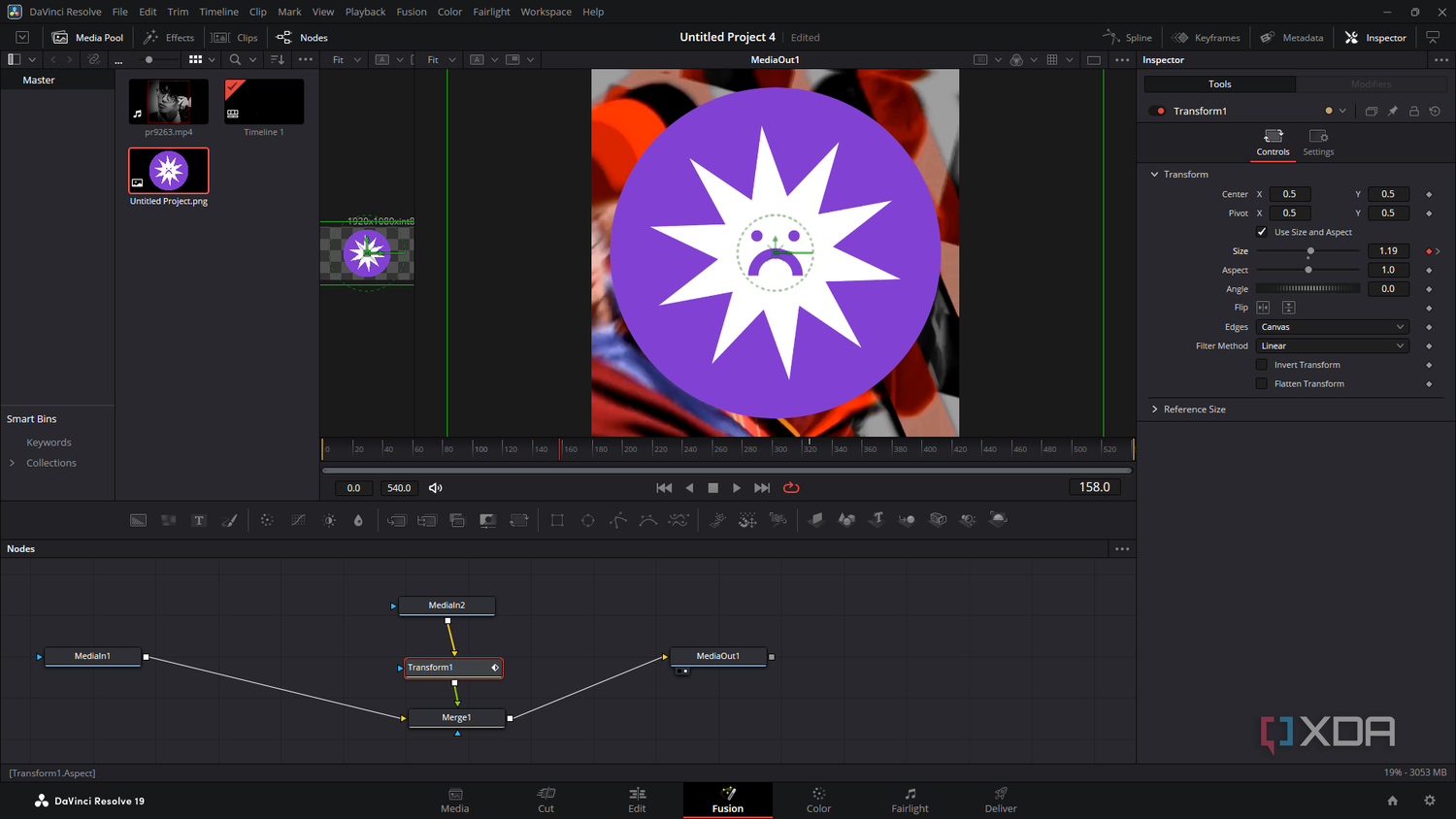 DaVinci Resolve editing transform node and adding keyframes