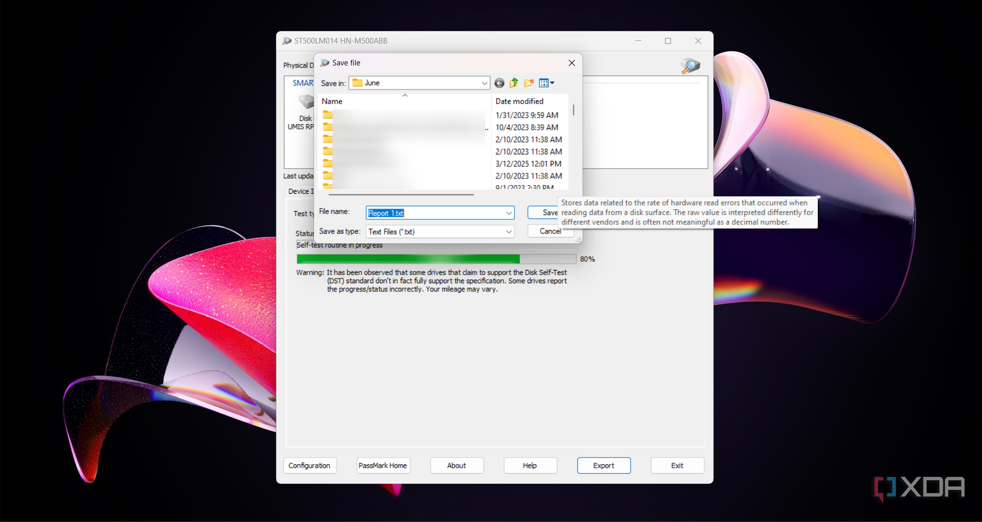 Disk Checkup saving the data report as a txt document