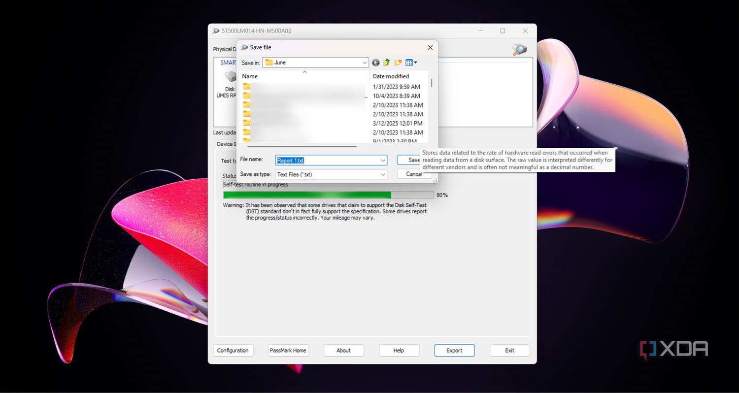 Disk Checkup saving the data report as a txt document