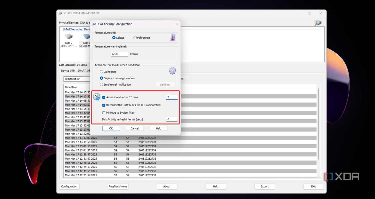 Setting up the DiskCheckup refresh time