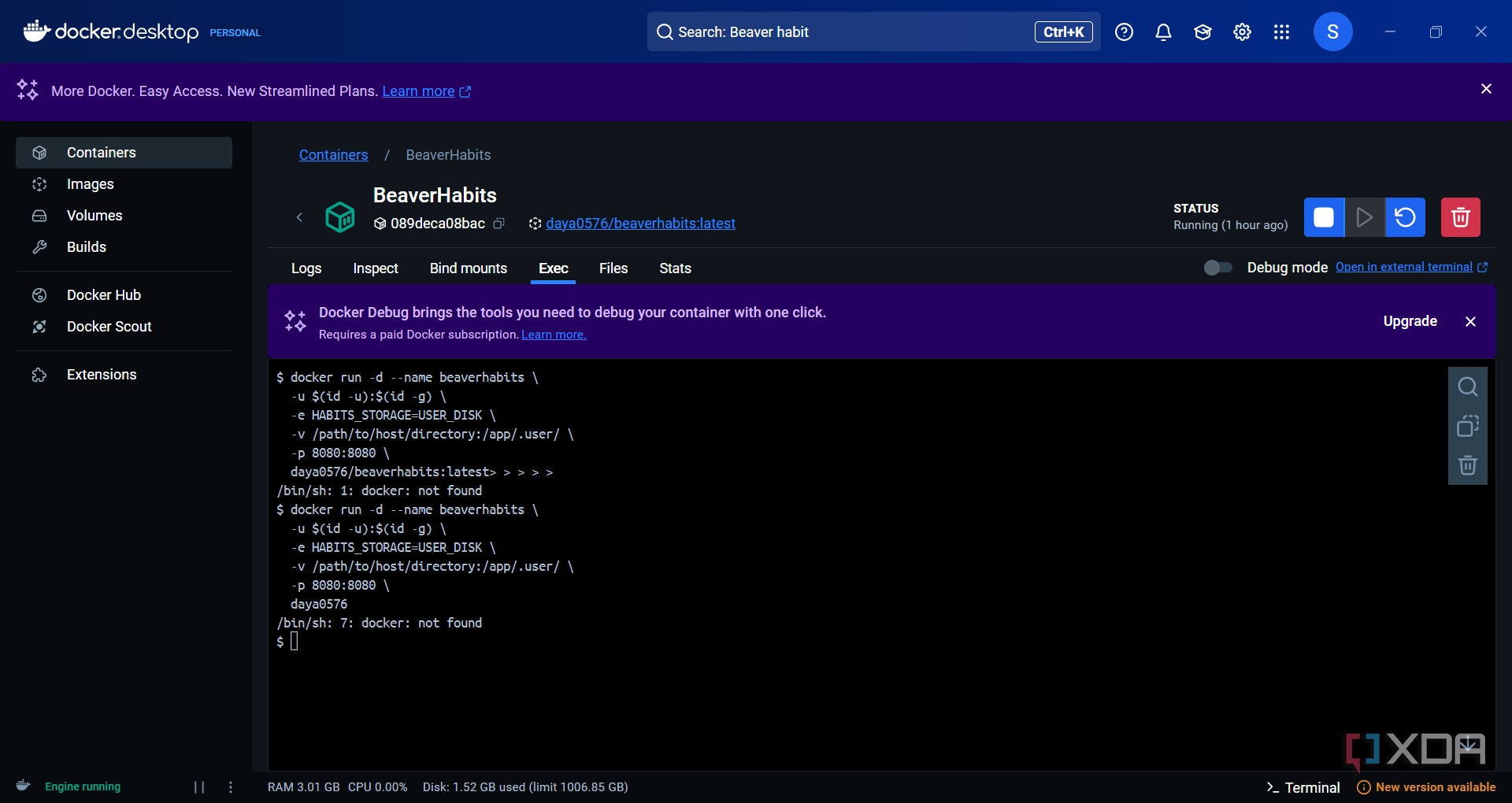 Docker-Desktop-Beaver-Habit-exec