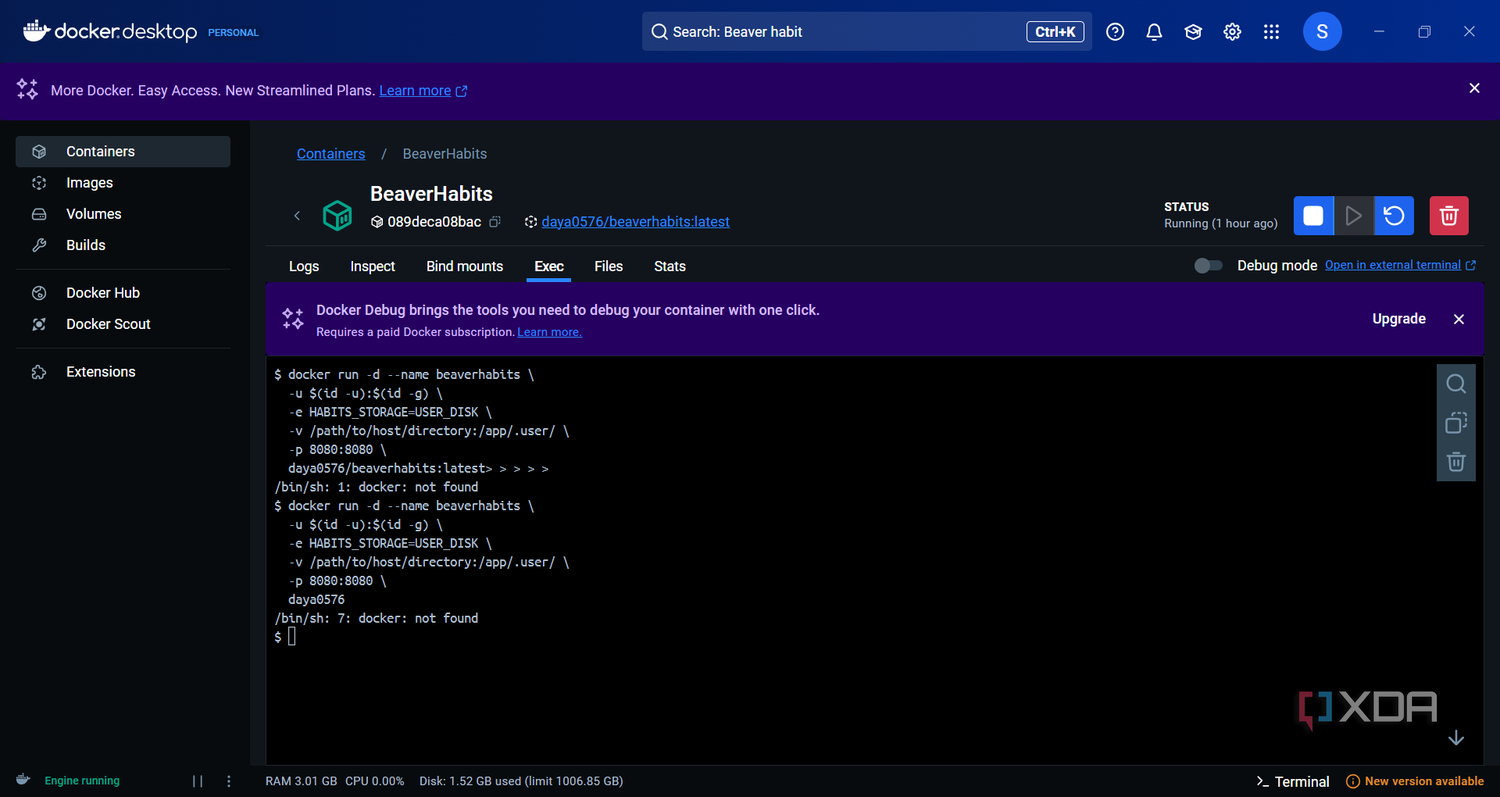 Docker-Desktop-Beaver-Habit-exec