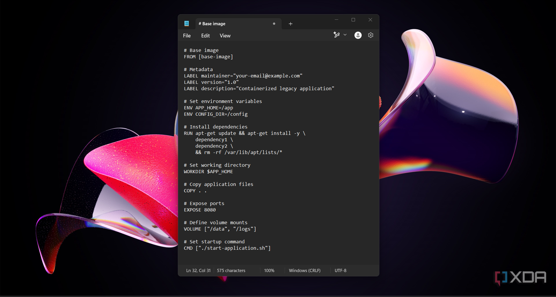 Screenshot with a Dockerfile basic structure
