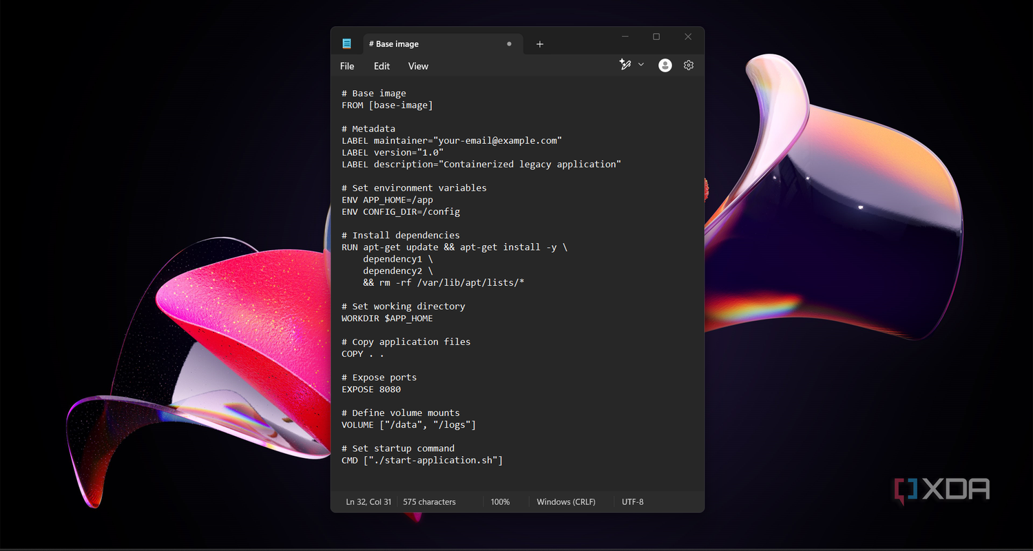 Screenshot with a Dockerfile basic structure