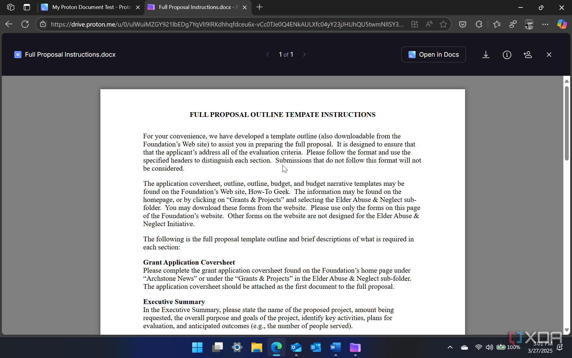 screenshot shwoing document example in Proton Docs